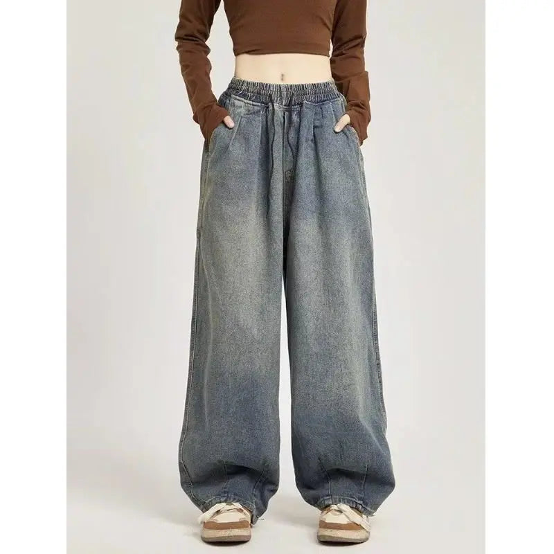 y2k american street hip hop men and women trendy personality straight tube loose jeans couple retro washed wide leg casual pants unique jeans style 4699