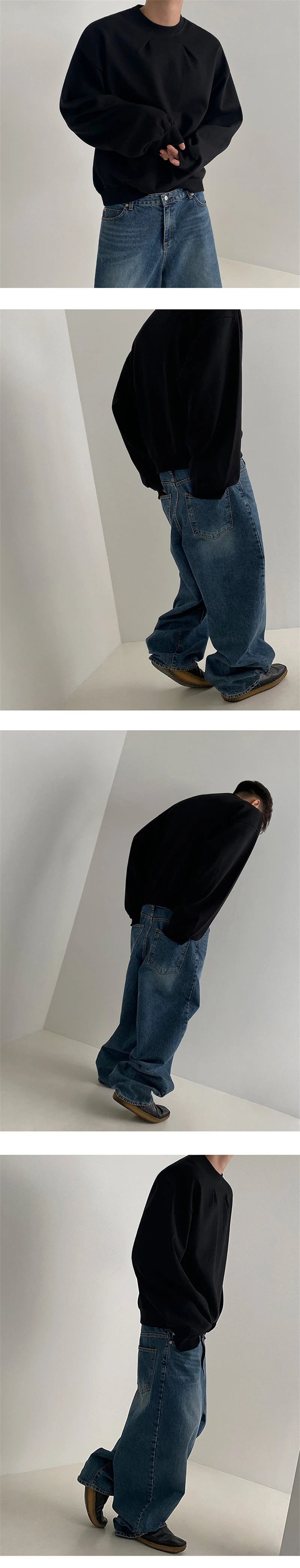 2024 Korean Fashion Crewneck Sweatshirts For Men Casual Design Pullover Y2K Hoodies Solid Color Streetwear Long Sleeve Tops Street King Limited