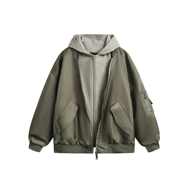 splice hat flight jacket men women streetwear fashion loose casual short hooded bomber jacket couple hoody coat outerwear unique shorts style 635