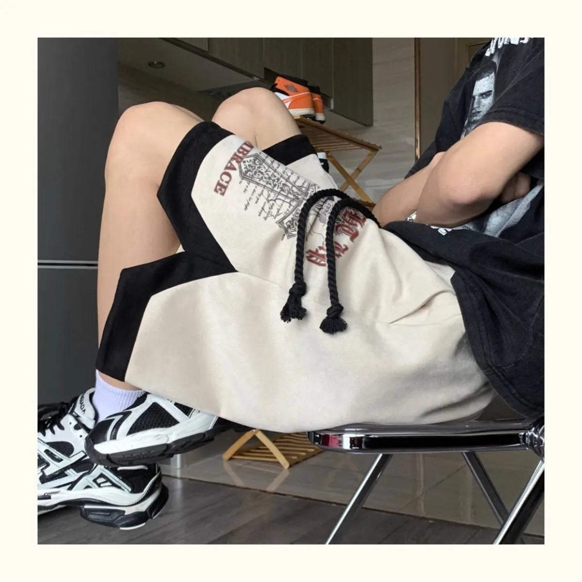 high street hip hop men and women summer personalized capris american trendy letter printing loose sports casual shorts y2k drawstring street shorts