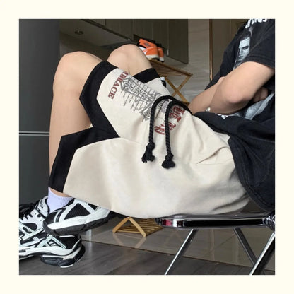 high street hip hop men and women summer personalized capris american trendy letter printing loose sports casual shorts y2k drawstring street shorts