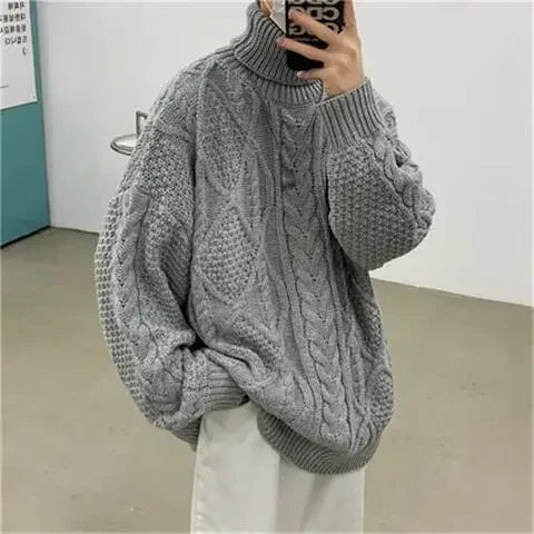 Retro turtleneck sweater for men in autumn and winter loose and versatile high street sweater trendy brand ins casual jacket top Street King Limited