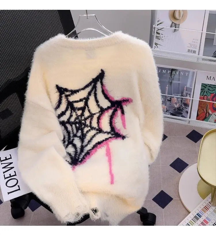 American Spider Sweater Women's Loose and Lazy Style Couples Knitted y2k Oversized harajuku wintage Sweater pullover men clothes Street King Limited