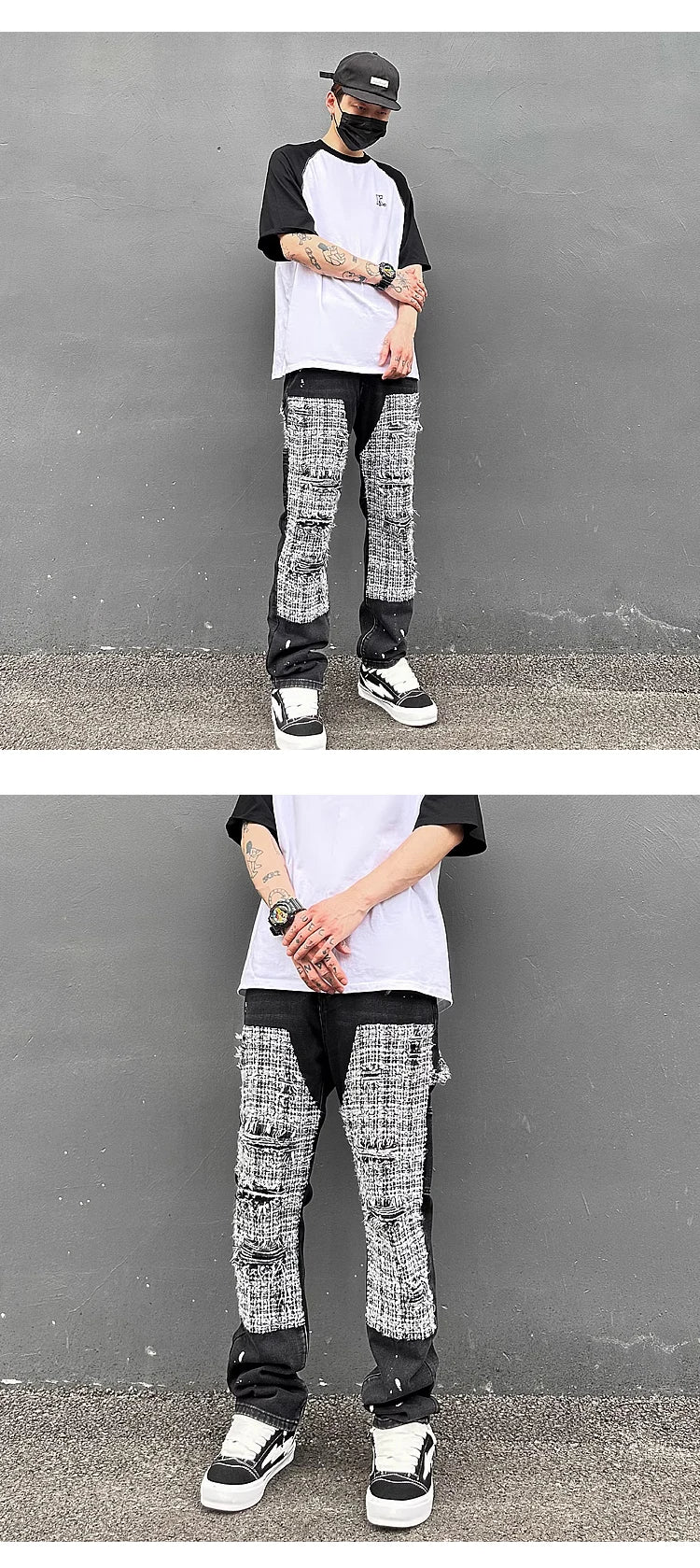 ripped holes patchwork denim jeans mens high street zipper straight jeans hip hop streetwear casual loose joggers jeans pants unique joggers style 1617