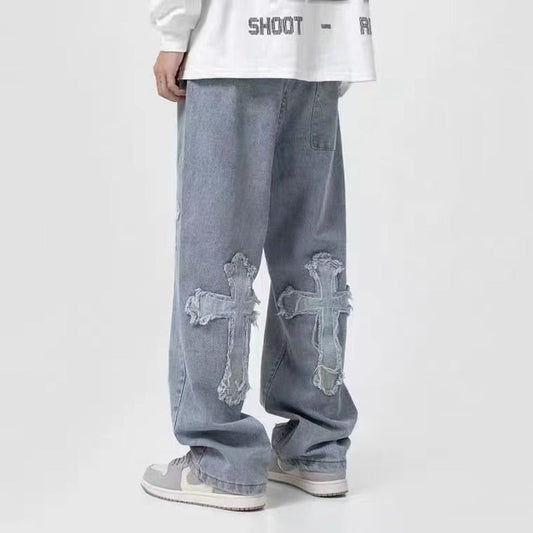 "Hearts" Streetwear Hip Hop Unisex Denim Pants Daulet Apparel