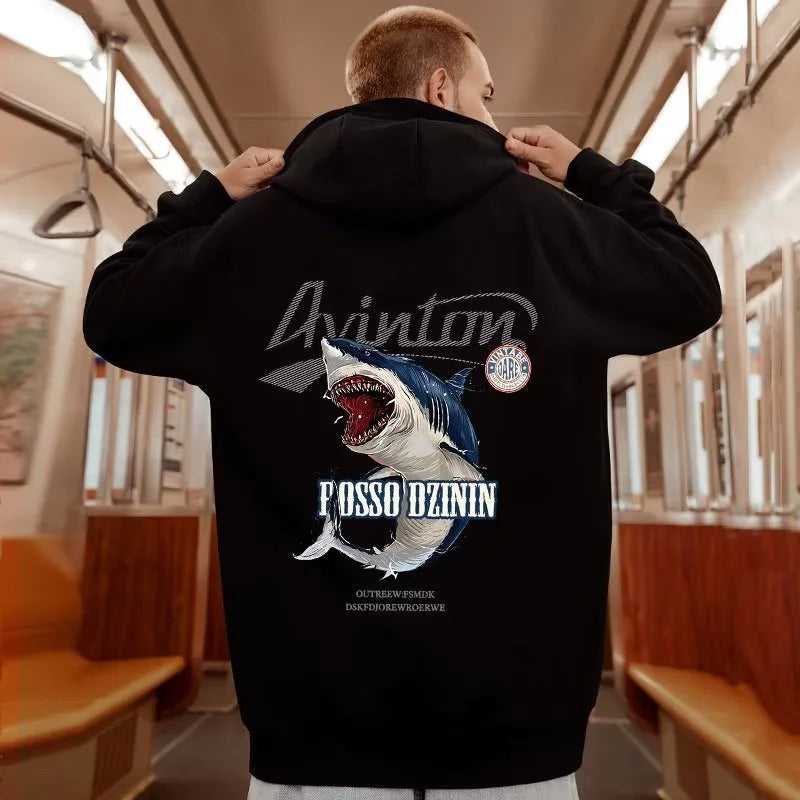 Y2k Streetwear Anime Shark Printed Hoodies For Men Autumn Oversized Baggy Pullovers Sweatshirts Hip Hop Fashion Fleece Hoodie Street King Limited