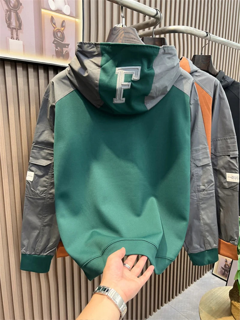New Patchwork Long Sleeve Hoodies For Men Letter Embroidered Y2K Streetwear Hooded Sweatshirts Hip Hop Fashion Pullover Hoody Street King Limited