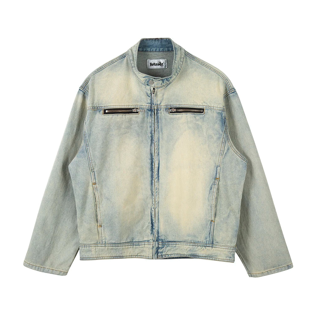 y2k streetwear washed biker jeans jackets for men and women zipper pocket ropa hombre windbreaker denim coat oversized urban skinny jeans