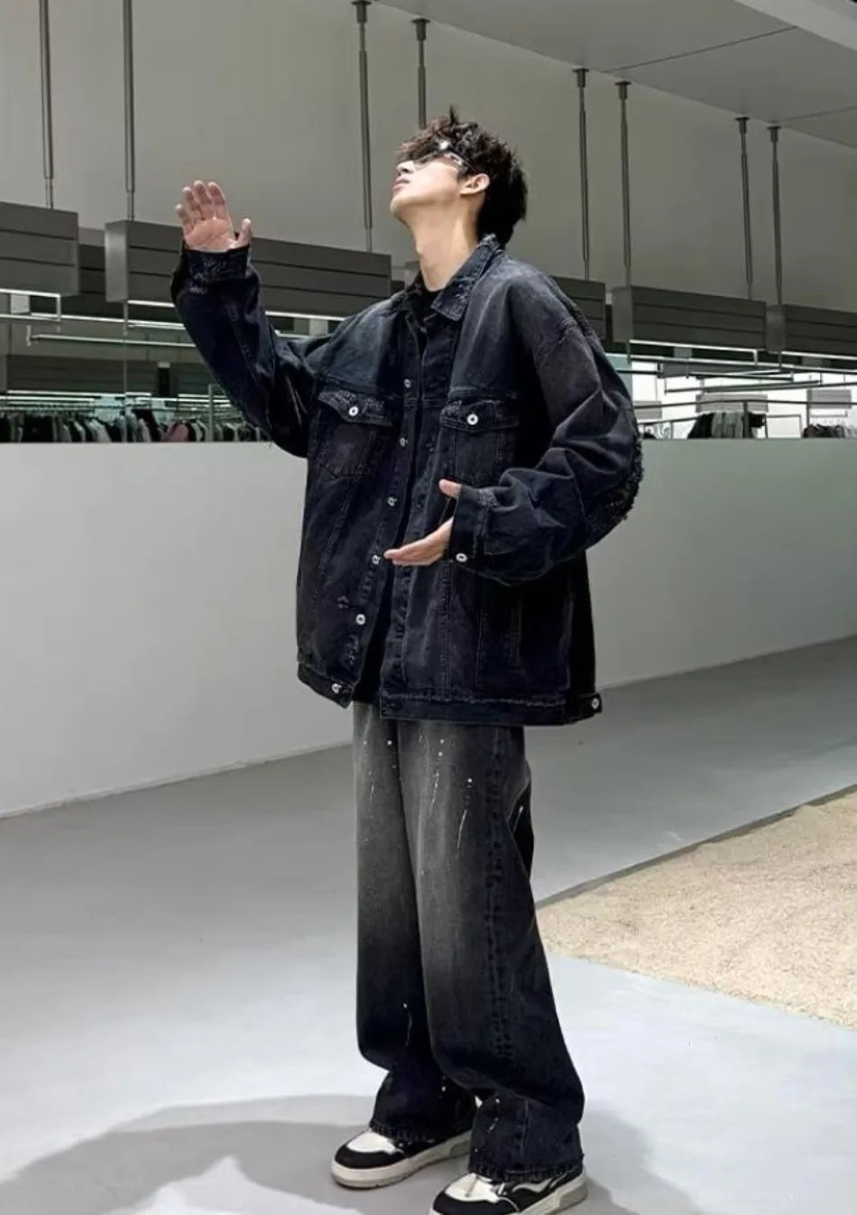 high street washed denim jacket mens trends new spring streetwear single breasted casual hip hop coats loose cowboy outwear unique jeans style 3998