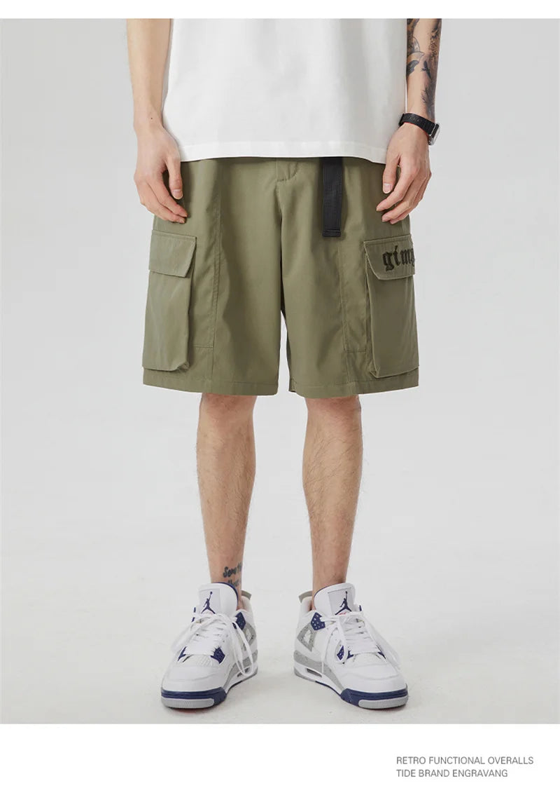 summer new american retro cargo shorts for men casual multi pocket baggy y2k shorts streetwear hip hop embroidery short cargo unique cargo style 299