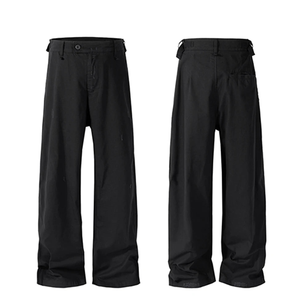 Frayed Black Straight Baggy Cargo Pants for Men Streetwear Y2k Pantalones Hombre Solid Overalls Oversized Casual Trousers Street King Limited