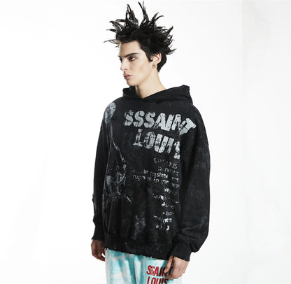 SSAINT LOUIS Vintage Fashion High-Street Retro Casual Loose Letter Printed Hooded Sweatshirt Hoodies Street King Limited