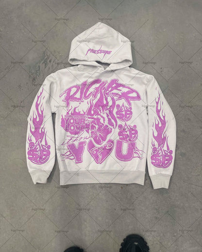 American 2023 New Color Letter Gothic Print Oversized Hoodie Women's Y2K High Street Hip-Hop Loose Pullover Sweatshirt Women's Street King Limited