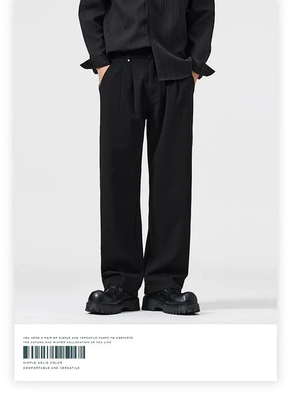 mens trend streetwear fashion loose casual plus size straight wide leg suit pant office man commute work pants trousers unique default style 2077