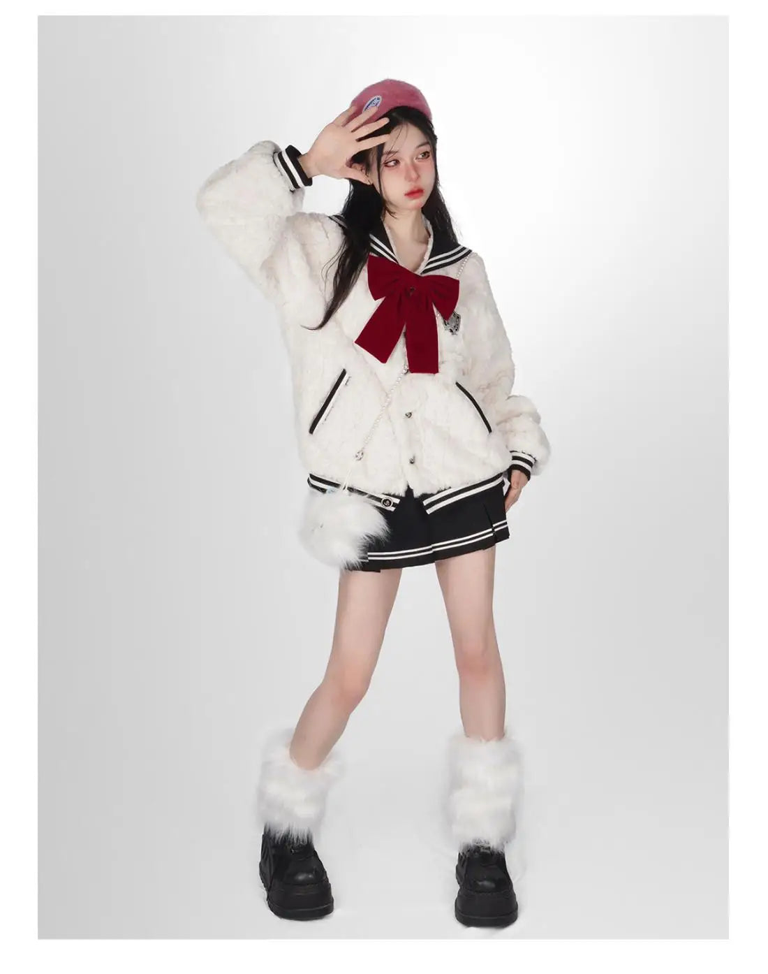 Harajuku Sweet Thicknecked Bow College Coat Woman Zip Up Hoodie Sailor Suit Plush Hoodies Women 2023 Streetwear Goth Y2k Clothes Street King Limited