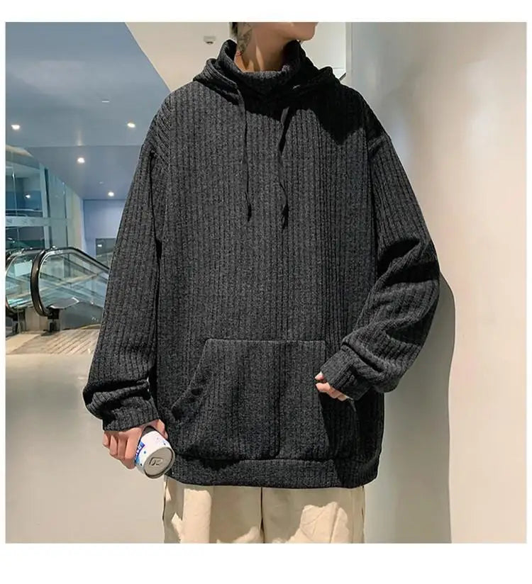Retro knitted sweatshirt men's Japanese fashion brand ins spring and autumn hooded jacket Hong Kong style outer wear y2k top emo Street King Limited