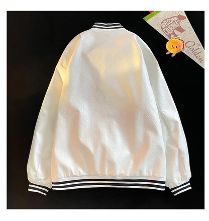 popular unisex basuball jacket fashion solid color lozenge pattern bomber jacket comfortable casual female clothing unique default style 4996