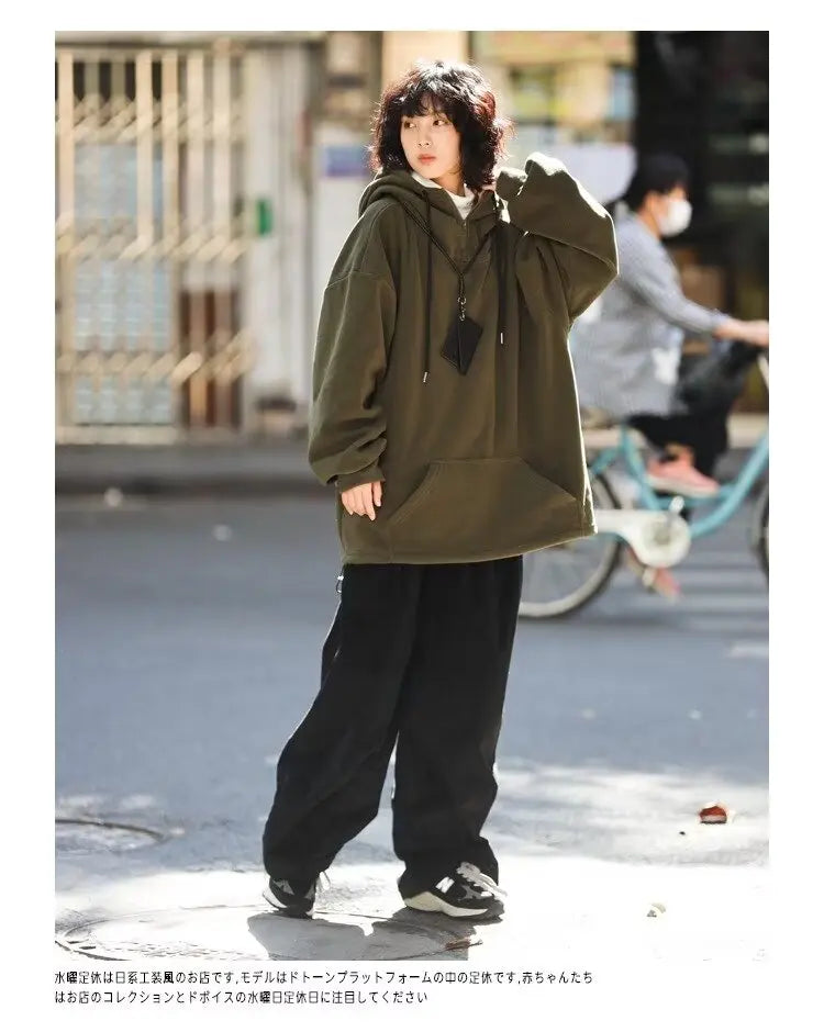 Men Women Winter Fleece Hoodies Korean Style Half Zipper Harajuku Hip Hop Hooded Sweatshirt Street Oversized Couple Pullovers Street King Limited