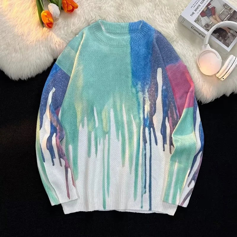 Rainbowtouches Men's Sweater Street Wear Cartoon Printing Graffiti Oversize Pullover Vintage Knitted Sweater Couples Autumn Street King Limited