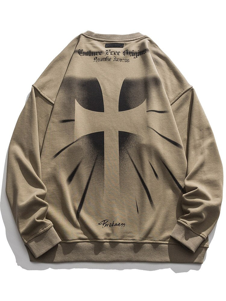 "Grey Cross" Unisex Men Women Streetwear Graphic Sweatshirt Daulet Apparel