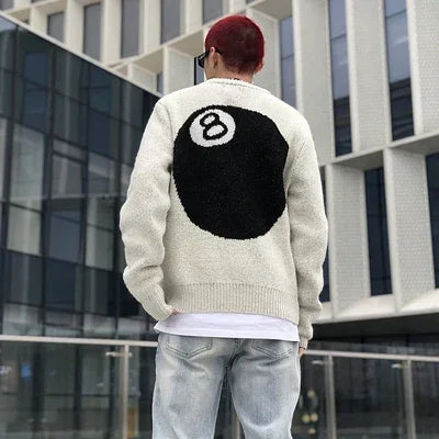 Hip Hop Heavyweight Brushed Billiard Black 8 Mohair Sweater Winter Large Sweater Knit Sweater High Street Loose Sweaters Street King Limited