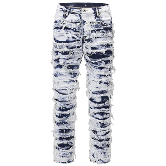 men distressed ripped destroied denim jean pants new fashion patchwork biker jeans streetwear slim pants jogger y2k men s jeans relaxed fit joggers