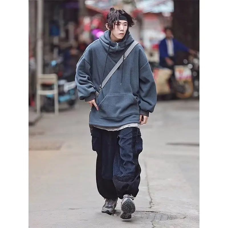 Men Women Winter Fleece Hoodies Korean Style Half Zipper Harajuku Hip Hop Hooded Sweatshirt Street Oversized Couple Pullovers Street King Limited