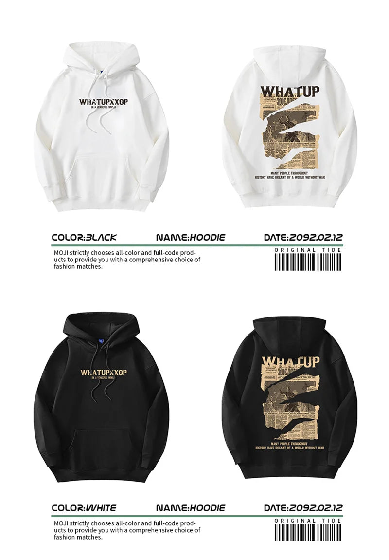 New Gothic Newspaper Graphic Print Hooded Sweatshirt For Men Fleece Hip Hop Fashion Pullover Hoodies Autumn Y2K Streetwear Hoody Street King Limited