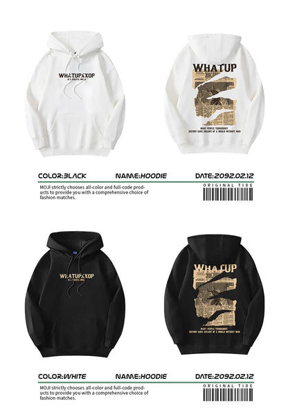 New Gothic Newspaper Graphic Print Hooded Sweatshirt For Men Fleece Hip Hop Fashion Pullover Hoodies Autumn Y2K Streetwear Hoody Street King Limited