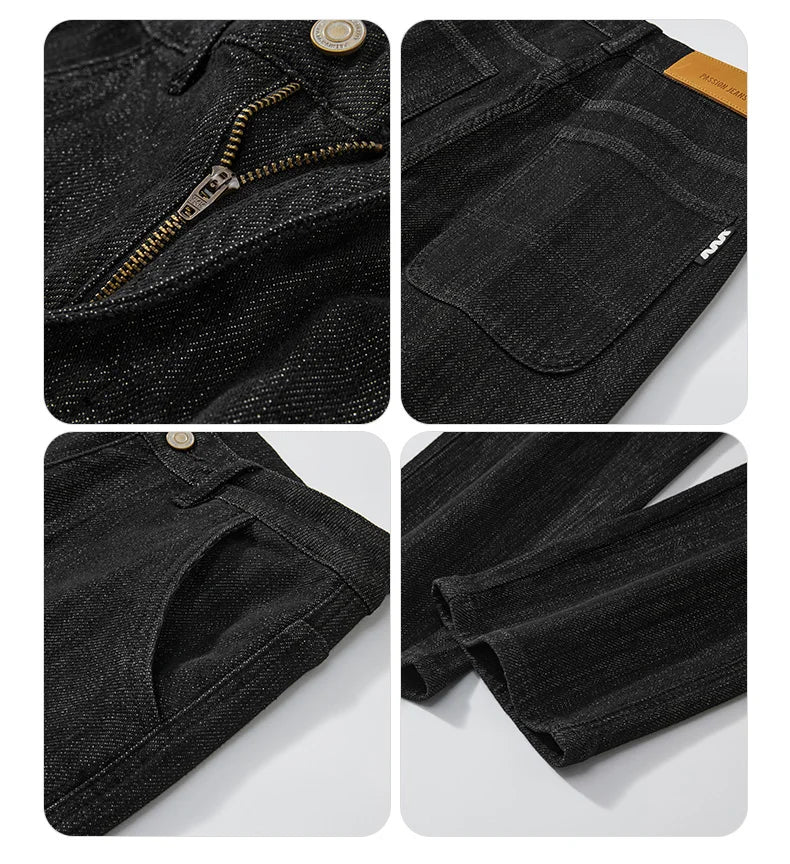 plus size 28 42 micro elastic jeans men classic fashion casual loose straight black denim jeans pant cityboy jeans long trousers stacked flare jeans