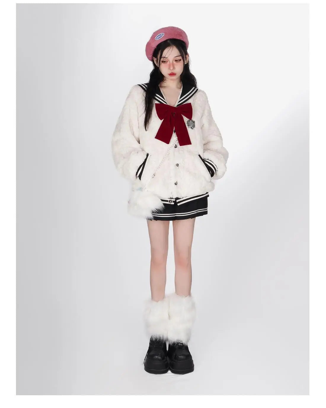 Harajuku Sweet Thicknecked Bow College Coat Woman Zip Up Hoodie Sailor Suit Plush Hoodies Women 2023 Streetwear Goth Y2k Clothes Street King Limited