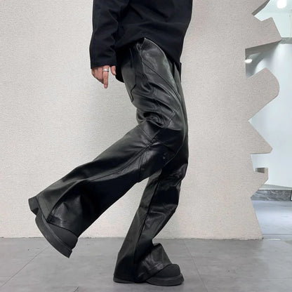 men streetwear fashion hip hop punk gothic vibe casual leather bell bottoms pant man boyfriend flared trousers unique default style 2892
