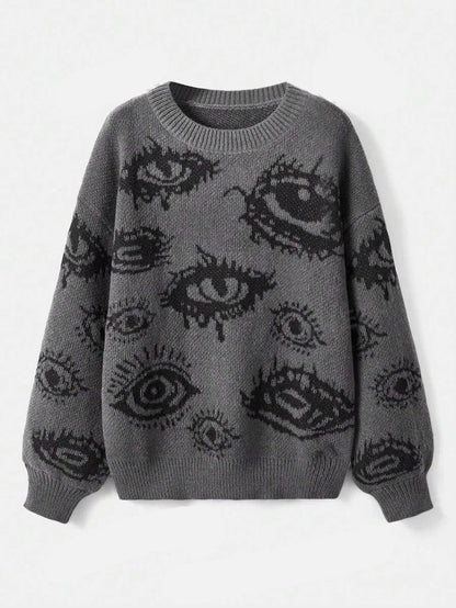Traf Women's sweater eyes y2k new  pullovers Knit wear  Winter clothes women vintage Female clothing long sleeve tops Oversize Street King Limited