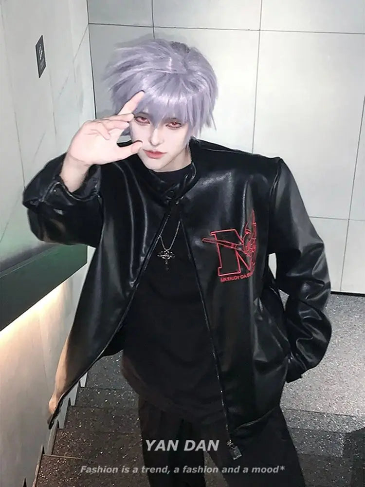Harajuku Retro Vintage EVA Leather Jackets American High Street Handsome High End Stand up Collar Motorcycle Suit Men Clothing Street King Limited