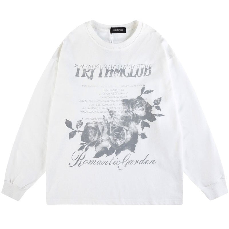 "Grey Flowers" Unisex Men Women Streetwear Graphic Sweatshirt Daulet Apparel