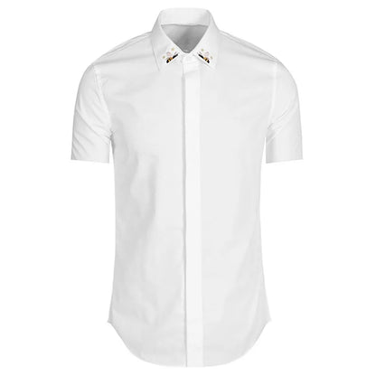 New 2022 Luxury Men Classic Embroidered Bee Spide Stars Fashion Cotton Casual Shirts Shirt High Quality Short Sleeves A56 Street King Limited