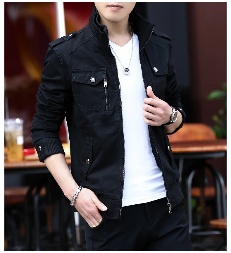 2024 spring autumn new mens jacket korean fashion stand up collar thick denim cargo pants pure cotton coat top clothes unique cargo style 4579