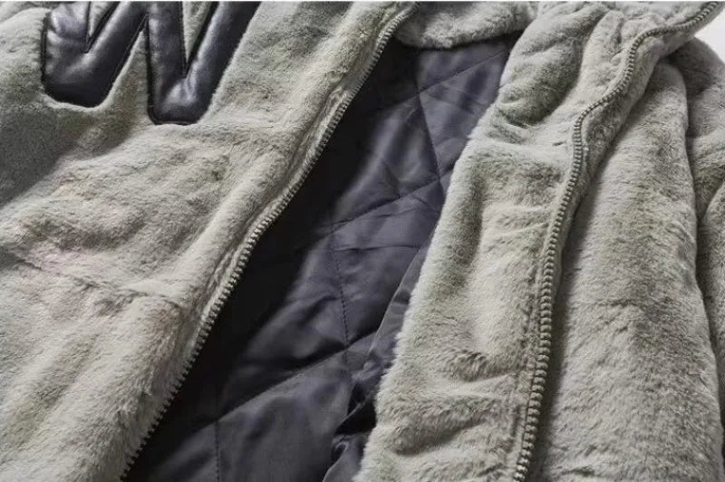 Street Lamb Wool Jacket Mens 2024 Winter Stand Collar Letter Patchwork College Parkas Fleece Warm New Thickening Couple Coats Street King Limited