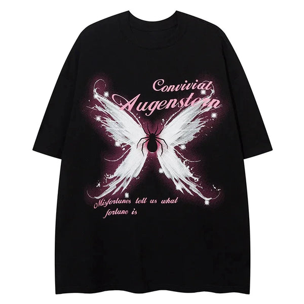 Men T Shirts Spider Butterfly Printed Tshirt Casual Loose Oversize Short Sleeve Tees American Retro High Street Summer Tops Street King Limited