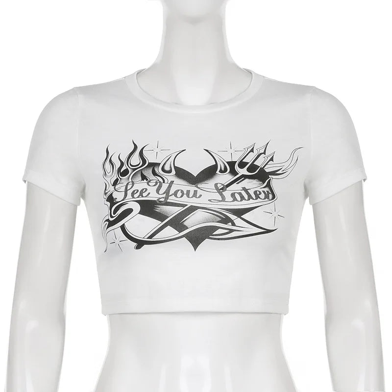 Streetwear Personality Trend Love Graphics Gothic Y2K White Baby Crop Tops American Fashion Harajuku Vintage Chic Women T-shirt Street King Limited