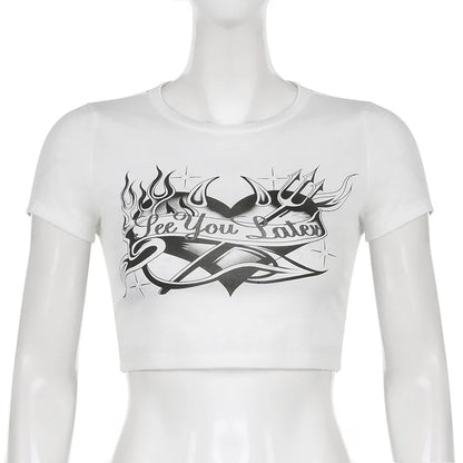 Streetwear Personality Trend Love Graphics Gothic Y2K White Baby Crop Tops American Fashion Harajuku Vintage Chic Women T-shirt Street King Limited