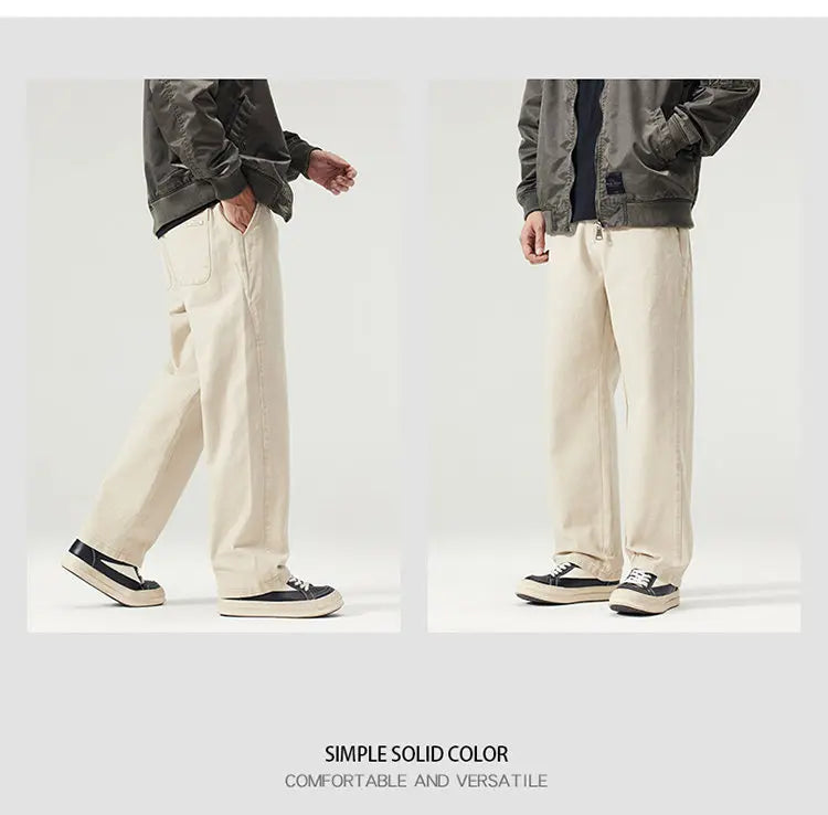 men fashion casual retro pure cotton straight elastic waist plus size loose denim jeans pants man cityboy streetwear trousers unique jeans style 2120
