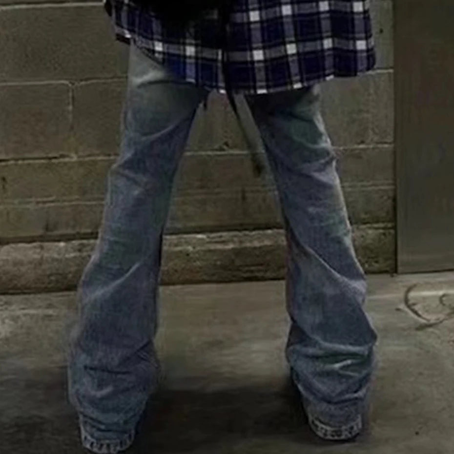 mens blue flared jeans fashion designer loose denim pants 2024 new fashion casual jeans trousers vintage washed jeans