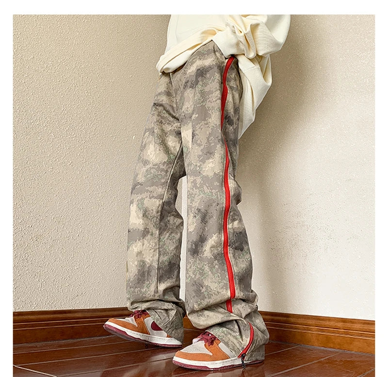 2023 outdoor side zipper camouflage baggy men cargo tracksuit pants overalls hip hop women sport long trousers spodnie dresowe unique cargo style 4086
