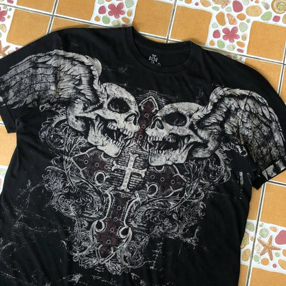 Street Y2K New Popular Gothic Printed Cotton T-shirt Men Harajuku Hip Hop Retro Loose Short Sleeved Couple Casual Joker T-shirt Street King Limited