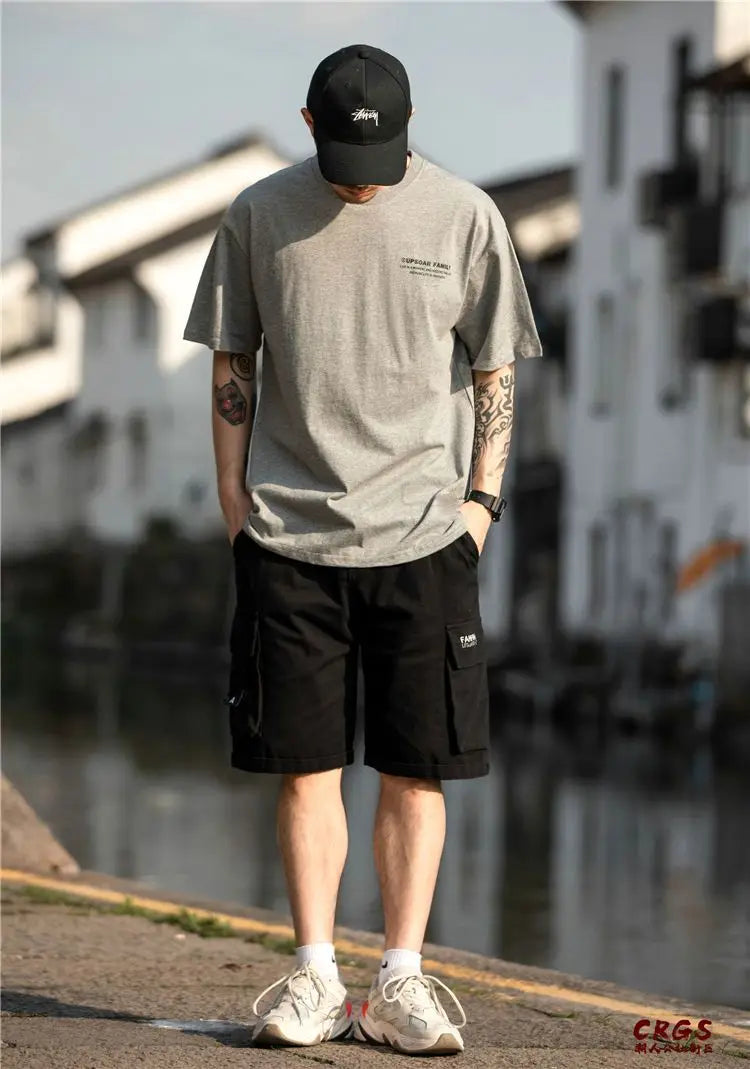 Pure cotton short-sleeved men's summer Hong Kong style design t-shirt ins trendy brand loose bottoming versatile round neck tops Street King Limited