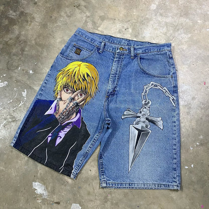 popular casual rem print sweatpants fashion y2k baggy jeans wide leg denim shorts pants harajuku streetwear trouser men clothing unique joggers style 3915