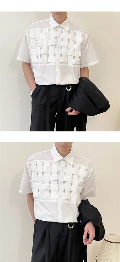 Streetwear Summer High Street Knitting Short Sleeve Mens Shirts Luxury Social Sol Summer High Street Knitting Short Sleeve Mens Shirts Luxury Social Solid Shirt Korean Fashion Y2K Clothes Camisas De Hombre Fashion Sweater Jacket With Graphic Design For Men