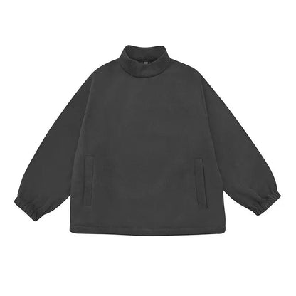 Men Women Winter Fleece Sweatshirt Korean Style Half High Collar Streetwear Oversized Couple Solid Color Autumn Warm Pullovers Street King Limited