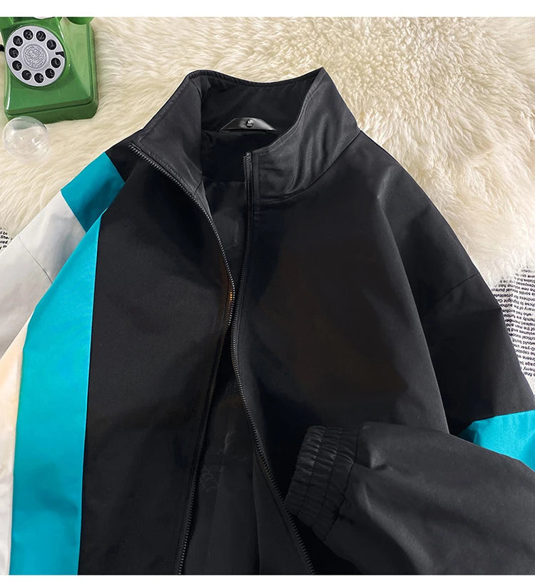 2024 spring mens standing collar jacket patchwork loose windbreaker zipper sports outdoor jackets unisex punching jacket unique default style 5485